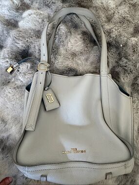 Marc Jacobs Pebbled Leather Shoulder Tote in Light Gray with Gold Hardware